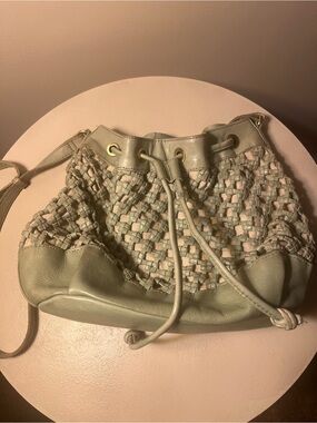 MARTA PONTI Woven Genuine Leather Crossbody Bag in Light Sage